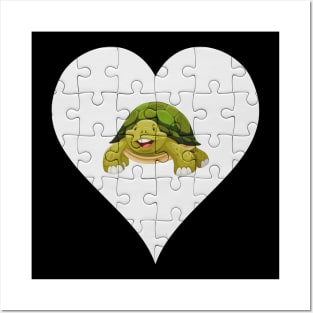 Jigsaw  Turtle Heart Design - Fish Turtle Posters and Art